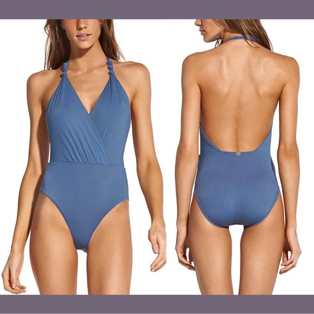 Vix Swimwear, Blue Grey Diane Knot One Piece, full, size large, new with tags